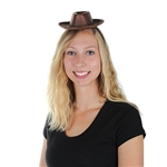 The Cowboy Hat Headband is a fun little costume accessory that will put a little country in your two step! A miniature brown faux leather cowboy hat is attached to a headband. Simply slide the hat along the band to position it. Not returnable.
