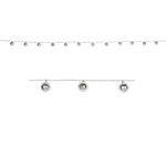 The Disco Ball Garland is made of silver plastic disco balls. Measures 1 1/2 inches by 6 1/2 feet long. Has 12 disco balls per garland. Contains one (1) garland per package.
