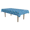 The Mermaid Scales Tablecover is made of plastic and measures 54 inches by 108 inches. It features vibrant colored scales including turquoise, various shades of purple, and blue with hints of yellow to add brightness! Contains one per package.