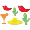 The Foil Fiesta Silhouettes are made of cardstock and printed on two sides with foil on one side. Each package includes an assortment of colorful cutouts of chili's, cacti, a margarita, and a hat. Measure from 8 3/4 inches to 15 1/4 inch. 6 per package.