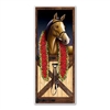 The Horse Racing Door Cover is made of all-weather plastic and measures 30 inches tall and 6 feet long. Features a horse in a stable draped with a scarf made of roses. Can be used both indoors and outdoors. Contains one (1) per package.