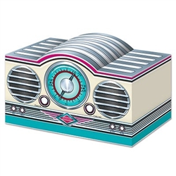 The 3-D Rock & Roll Radio Centerpiece is made of cardstock and measures 5 3/4 inches tall and 9 1/2 inches wide. Its intricate details and classic coloring is the perfect embellishment for a 50's themed party. One (1) per package. Simple assembly required