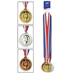 The Gold, Silver & Bronze Medals w/Ribbon are made of plastic with a red, white, and blue ribbon attached. Medals measure 2 inches and ribbon measures 30 inches. Contains three (3) per package. Due to hygiene-related concerns, this item cannot be returned