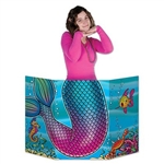 The Mermaid Tail Photo Prop is made of cardstock and printed on two sides with different designs. One side is an underwater view and the other is the underwater outline for you to color it anyway you want. Measures 37 in wide and 25 in tall. One per pack