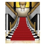 The Grand Staircase Insta-Mural Photo Op is made of plastic and measures 5 feet by 6 feet. Can be used both indoors and outdoors and is a complete wall decoration. Contains one (1) per package.