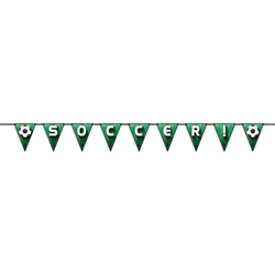 You'll put one in the net at your Soccer/Football themed party with this Soccer/Football Pennant Streamer!  Printed both sides on high quality cardstock, you can either spell out Soccer or Football.  Cards are 6" wide by 7.5" tall.