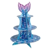 The Mermaid Cupcake Stand is made of cardstock and measures 16 inches tall. Features scales in varying shades of blue, green, and purple and is topped with a mermaid tail. Contains one (1) per package. Assembly required.