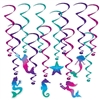 Need to get your Mermaid on?  Planning a Mermaid, Under the Sea or Luau themed party?  These Mermaid Whirls are sure to turn the tide in your decorating favor!  Each package contain 12 iridescent whirls - six 17.5  " long and six 30" long with danglers