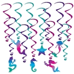 Need to get your Mermaid on?  Planning a Mermaid, Under the Sea or Luau themed party?  These Mermaid Whirls are sure to turn the tide in your decorating favor!  Each package contain 12 iridescent whirls - six 17.5  " long and six 30" long with danglers