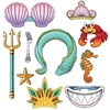 The Mermaid Photo Fun Signs are made of cardstock and printed on two sides with different designs. Includes cutouts of an eel, star, crabs, stars and so much more. Sizes range from 4 1/2 inches to 18 inches. Contains 10 pieces per package.