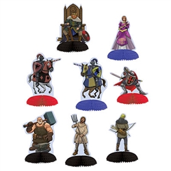 These Medieval Mini Centerpieces will let you hold court on your table top!  8 medieval characters from King to peasant are included.  Each is printed both sides on high quality cardstock.