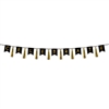 Our 12' long, black and gold Celebrate Tassel Streamer is a classy and eye-catching addition to your party's decor.  Each package includes eight tassels, nine pennants and black ribbon.  Completely assembled and ready to hang.