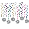 Looking for just the right decoration to top off your Disco Themed party?  These Disco Ball Whirls are just the  thing.  Each package comes with 6 17.5" long whirls and six 32.5" long whirls with Disco Ball danglers attached.  Easy to hang with the includ