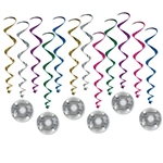 Looking for just the right decoration to top off your Disco Themed party?  These Disco Ball Whirls are just the  thing.  Each package comes with 6 17.5" long whirls and six 32.5" long whirls with Disco Ball danglers attached.  Easy to hang with the includ