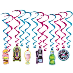 Get that great 50's feel for your you Retro 50's or Soda Shop themed party with these Soda Shop Whirls.  Done in classic soda shop colors and sure to add fun and interest to your decor, each package contains 12 pieces.