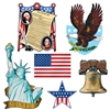 Whether your celebrating a patriotic holiday or decorating a classroom, these Patriotic Cutouts are sure to add interest to your decor.  Printed both sides on high quality cardstock, each package contains 6 pieces measuring from 8" to 18" tall.