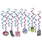 Looking for the finishing decorating touch for your 1990's themed party?  These I Love The 90's Whirls are the perfect solution.  Each package contains 12 pieces - six 15.5" whirls and six 33" whirls with iconic 1990's items as danglers.