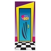 Done in the classic 90's style of bold shapes and eye-catching colors, this door cover is a great detail to add to your party's decor.  Make sure everyone knows where the party is and what your favorite decade was!