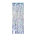 Whether you hang it on a wall, in a doorway or from the ceiling - this 3' x 8' Iridescent Fringe Curtain will be eye catching!  Completely assemble and easy to hang.  Reusable with care.