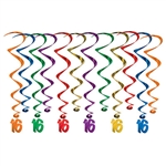 Make your Sweet 16 party Instagram ready with these fun, colorful 16 Birthday Whirl hanging decorations.  Each package contains six 17.5 inch long metallic whirls and six 31 inch long metallic whirls with a 5.5inch tall metallic 16 dangler.