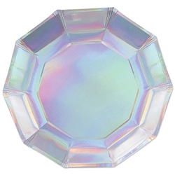 Add sparkle and shine to your holiday or party table with our 9" Iridescent Decagon Plates.  Sold eight plates per package.