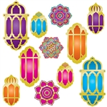 These Foil Lantern & Mandala Cutouts are printed both sides on high quality cardstock.  They'll look great hanging on a wall, from the ceiling or used as a table border.  Package includes 11 pieces ranging in size from 6.75" to 15" tall. Easy to hang,