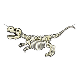 No bones about it, this T-Rex Skeleton Streamer is going to be a huge hit at your Dinosaur themed party! The 5' long by 28.5" tall streamer requires simple assemble and comes with 12' of cord to make hanging easy!