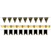 Looking for a stylish and fun accent for your party decorations?   This Black and Gold Foil Mini Streamer Kit may be just what you need.  Package includes triangle, round and ribbon-end shapes to make three 6ft streamers.