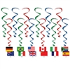 These International Flag Whirls are sure to add interest, color and movement to your decor.  Each package contains 12 pieces - six 17.5 inch whirls and six 31 inch whirls with flag danglers.