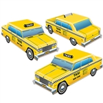 These 3-D Taxi Cab Centerpieces are sure to get your motor running!  Add these detailed, bright, colorful taxis to your party table and you'll have your guests thinking they're on a New York Street corner!  Each package comes with 3 taxis.