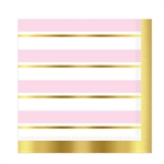 Add class and color to your celebration with these Striped Luncheon Napkins in PPink, White and Gold. Each package contains 16 two-ply napkins. Napkins measure 12.88 x 12.88 inches. Please Note: Napkins are not microwave safe.