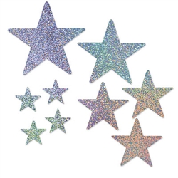 ceiling or place them flat on a table; they'll s glitter and shine in the light.  Perfect for space, fantasy, Hollywood and awards night themed parties!  Each package includes 9 pieces ranging in size from 5 to 15 inches.