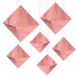 Add a striking geometric accent to your party for a classic, clean style.  These 3-D Foil Diamonds in Rose Gold are eye catching and guaranteed to be a decor focal point.  Some assembly is required.  Sold 6 per package.