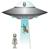 Take your space themed party out of this world with this Jumbo Flying Saucer Cutout Set!  It includes everything you need for an alien abduction including: 1 - 39 inch Flying Saucer, 1 - 36.75 inch Tractor Beam, 2 - 12.5 inch tall aliens.