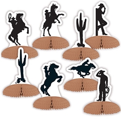 Create the old west on your dessert table (or should it be "desert" table?!) with these Western Silhouette Mini Centerpieces.  Iconic old-west figures stand 5.25 inches tall and the bases open full round to a 3.5 inch diameter.  8 pieces per package.