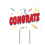 Congratulate your graduates in style.with this 12 x 16 inch Congrats Yard Sign. Measuring 12 inches tall by 16 inches wide, it's perfect for drive-by celebrations. Made of corrugated plastic sign so it will withstand the elements.