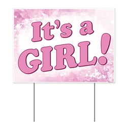 You're a proud new parent, so make sure everyone knows!  This all weather "It's A Girl" yard sign is a great way to do it.  The sign is made of corrugated plastic, perfect for indoors or out.  It measures 12 inches tall by 16 inches wide.