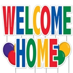 Say welcome home and let the whole neighborhood know with this All Weather Jumbo Welcome Home Yard Sign.
Made of two sections of corrugated plastic, each 46" wide by 20" tall.  Includes  15 inch long spikes for mounting in the yard.