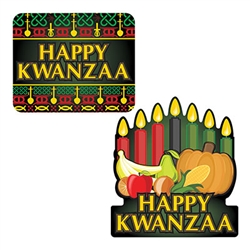 Spread the fun and cheer of Kwanzaa with this set of two bright and colorful Happy Kwanzaa signs.  Printed one side on high quality cardstock.  Reusable with care.
