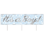 Say congratulations in a big way with this All Weather Jumbo It's A Boy! Yard Sign.  Made of corrugated plastic, includes 3 15 inch long spikes for mounting in the yard.