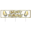Let the neighborhood know there a birthday happening with this All Weather Jumbo Happy Birthday Yard Sign. Made of corrugated plastic, includes three 15 inch long spikes for mounting in the yard. Measures 47 inches wide and 11 3/4 inches tall.