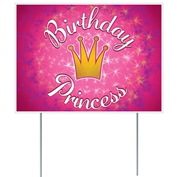 Make sure everyone knows there's birthday royalty in the neighborhood with this fun and colorful All Weather  Birthday Princess Yard Sign.
Measures 11.5 inches tall by 16 inches wide.
Made of corrugated plastic.