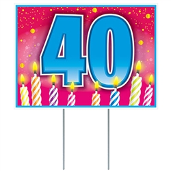 Give them a birthday wish the whole neighborhood will see!
This fun and colorful All Weather 40 Birthday Yard Sign is sure to grab attention. Measures 11.5 inches tall by 16 inches wide.  Made of corrugated plastic.