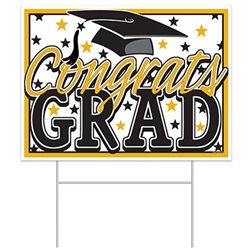 All-Weather  Congrats Grad Yard Sign - Gold