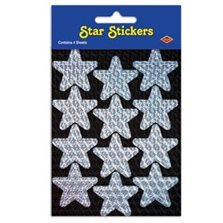 Silver Prismatic Star Stickers (2 sheets/pkg)