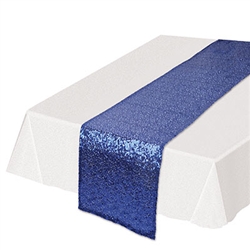 Looking for a classy, subtle and colorful way to add a splash of color to your table settings? This Sequined Table Runner in blue will add the touch of fun and excitement you're party deserves. Each runner is 11.25 inches wide by 6.25 feet long.