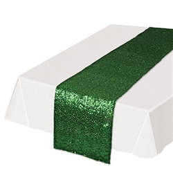 Add the colorful, classy and refining touch to your table tops with  this Sequined Table Runner in green.Guaranteed to add the touch of fun and excitement you're party deserves. Each runner is 11.25 inches wide by 6.25 feet long. Sold one per package.