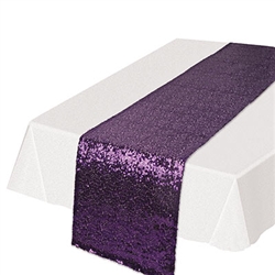 Need a classic, subtle and colorful way to add a splash of color to your table settings? This Sequined Table Runner in purple will add the touch of fun and excitement you're party deserves. Each runner is 11.25 inches wide by 6.25 feet long.