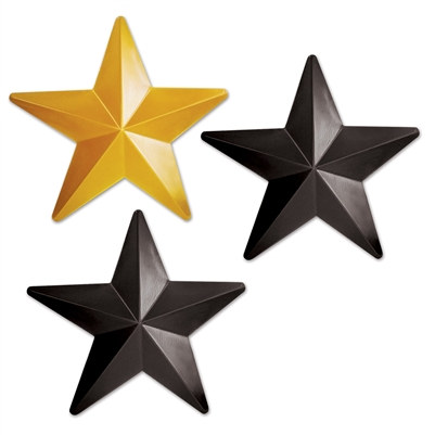 Black and Gold Plastic Stars (3 Stars Per Package)