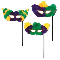 Mardi Gras Feather Masks with Stick